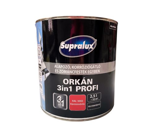 Supralux Orkán 3in1 Profi selyemfényű zománcfesték 2,5l RAL3002 Kárminvörös